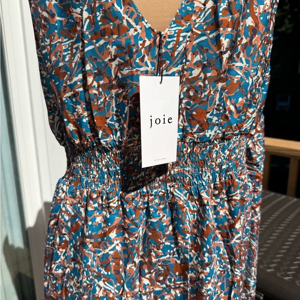 Joie Blue Rust Teal Floral Summer Spring Sleeveless Faux Wrap Dress Plus Sz 4X - Picture 6 of 15